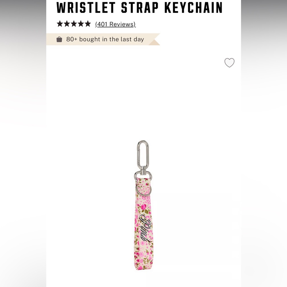 NWT Pink Floral & Black Script Wristlet Strap Keychain